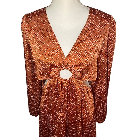 Mittoshop Womens‎ Size M Satin Cut-Out Dot Printed Mini Dress Ring Long Sleeve - Picture 5 of 13